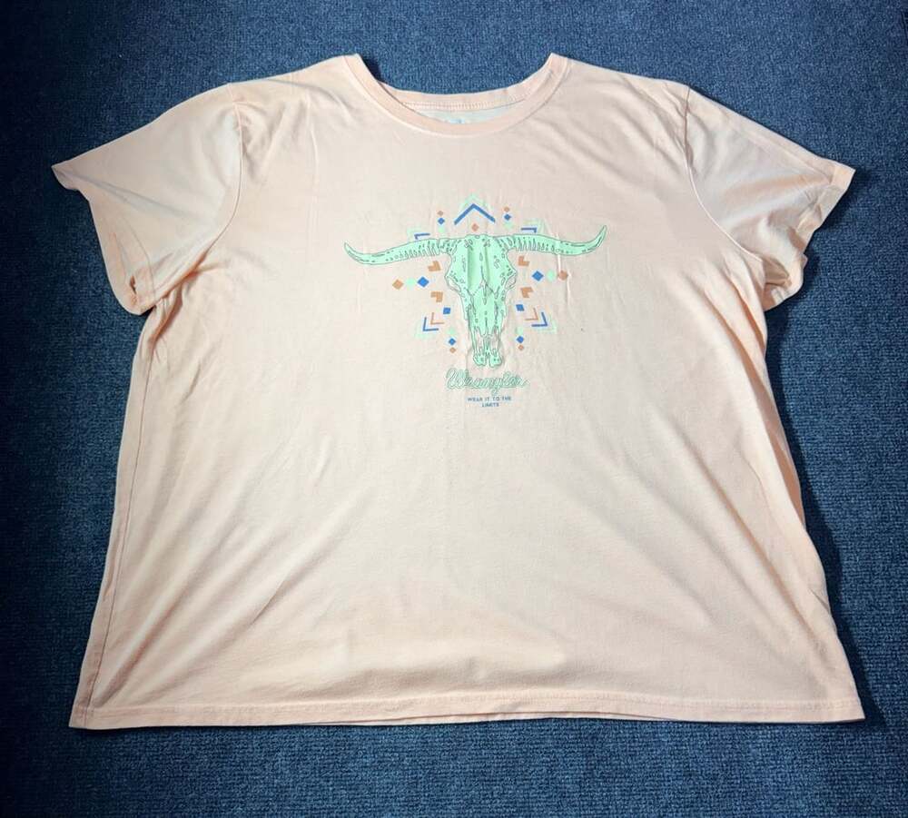 Wrangler Cow Skull T-Shirt Size 2X Peach Graphic Tee